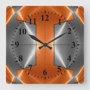 Horloge Carrée Regard orange argenté en métal d'acier inoxydable