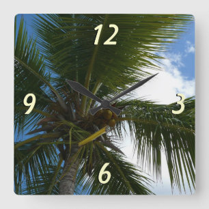 Horloge Carrée Regard sur le palmier à coco Nature tropicale