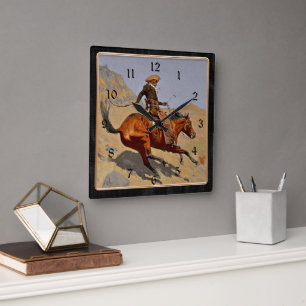Horloge Carrée Remington : Le Cowboy,