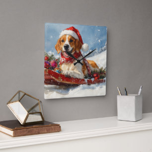 Horloge Carrée Renard américain anglais Foxhound en traîneau de N