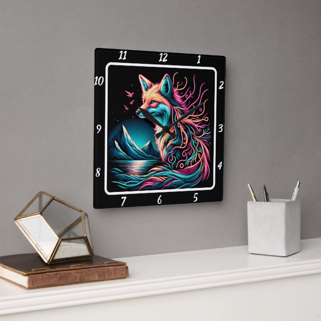 Horloge Carrée Renard solitaire dans les Highlands (Bureau)