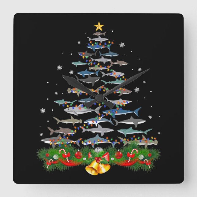 Horloge Carrée Requin Noël Arbre de requin Amateurs de cadeaux (Recto)