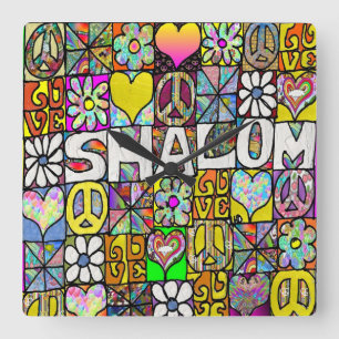 Horloge Carrée Retro 60s Psychedelic Shalom LOVE