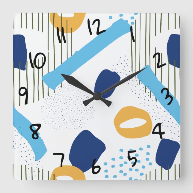Horloge Carrée Retro Abstrait Marine Bleu Jaune Élégant Art Moder (Recto)