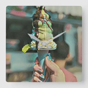 Horloge Carrée Retro ice cream popsicle