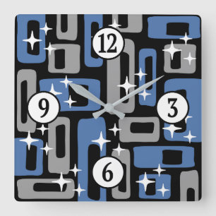 Horloge Carrée Retro Mid-Century Moderne Abstrait