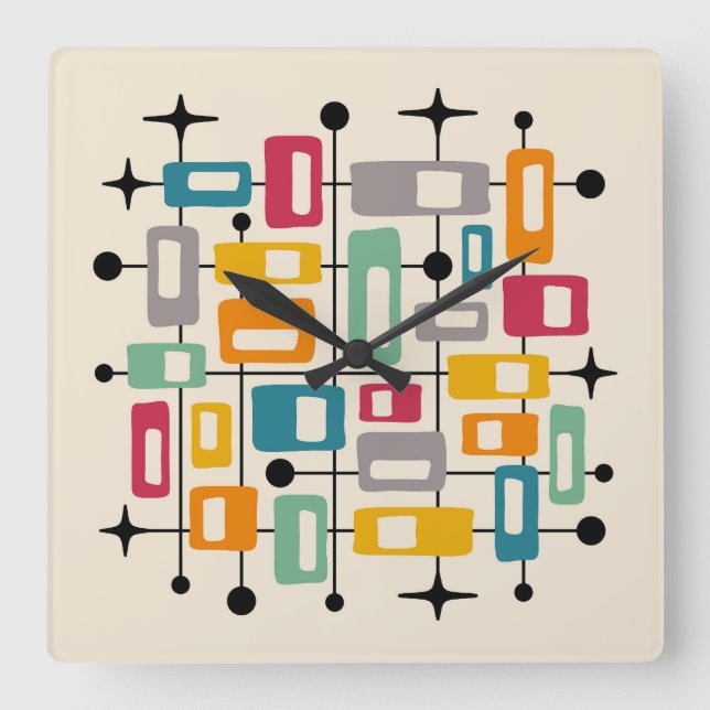 Horloge Carrée Retro Mid-Century Moderne Abstrait (Recto)