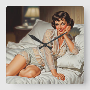 Horloge Carrée Rétro Mignonne Femme '50 Pin-up