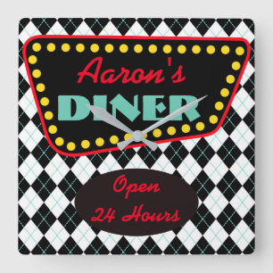 Horloge Carrée Rétro Personalized Diner Kitchen Clock