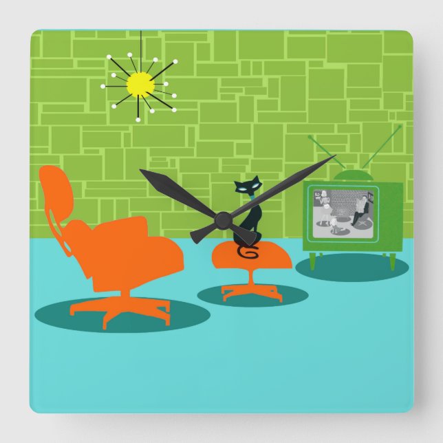 Horloge Carrée Retro Space Age (Recto)