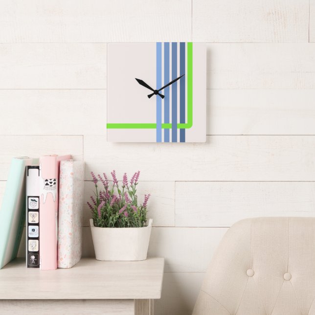Horloge Carrée Retro Stripes Design abstrait (Salle de lecture)