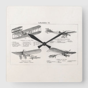 Horloge Carrée Rétros vieux avions d'antiquité de biplan d'avio