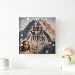 Horloge Carrée Révélation Divine : Le Seigneur Est Mon Rocher