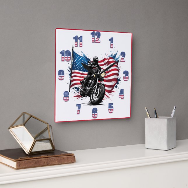 Horloge Carrée Rider avec le drapeau américain (Bureau)