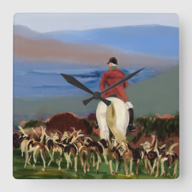 Horloge Carrée Riding to the Hounds Wall Clock  (Recto)