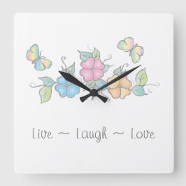 Horloge Carrée Rire en direct | Aquarelle florale papillon
