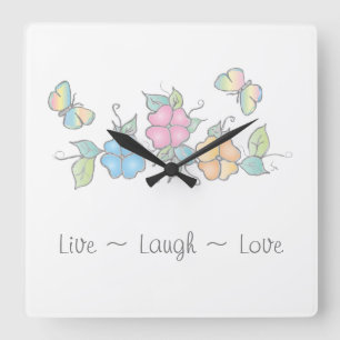 Horloge Carrée Rire en direct   Aquarelle florale papillon