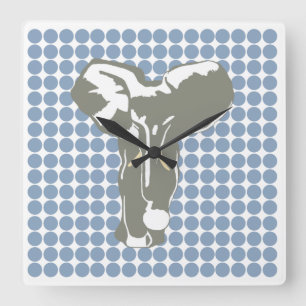 Horloge Carrée Rock Blue Safari point avec Pop Art Elephant