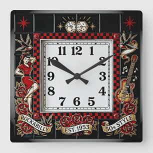 Horloge Carrée Rockabilly