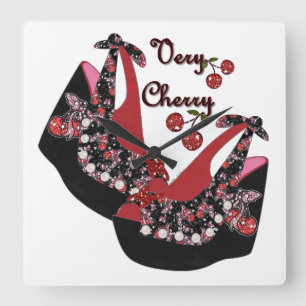 Horloge Carrée Rockabilly Very Cherry Shoes