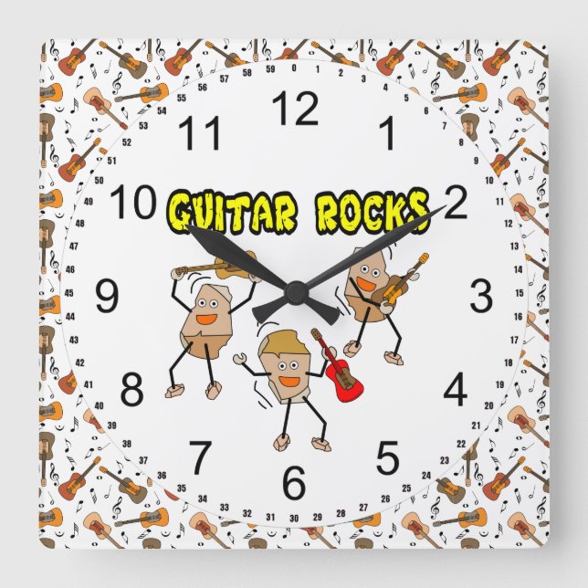 Horloge Carrée Rocks de guitare (Recto)