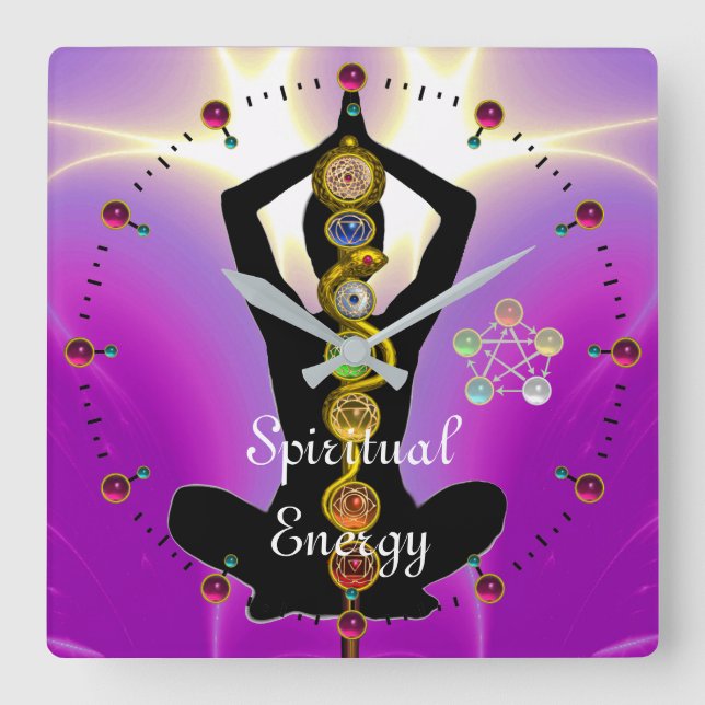 Horloge Carrée RODE D'ASCLEPIUS 7 CHAKRAS, YOGA LOTUS POSE rose (Recto)