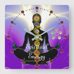 Horloge Carrée RODE D'ASCLEPIUS 7 CHAKRAS, YOGA LOTUS POSE violet