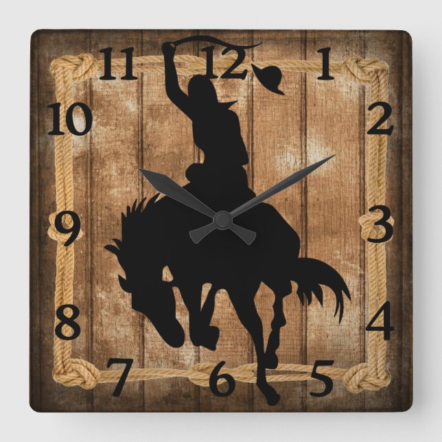 Horloge Carrée Rodeo Cowboy Horse Bronco Silhouette (Recto)