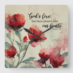 Horloge Carrée Romains 5:5 La Bible Amoureuse de Dieu Verse Fleur