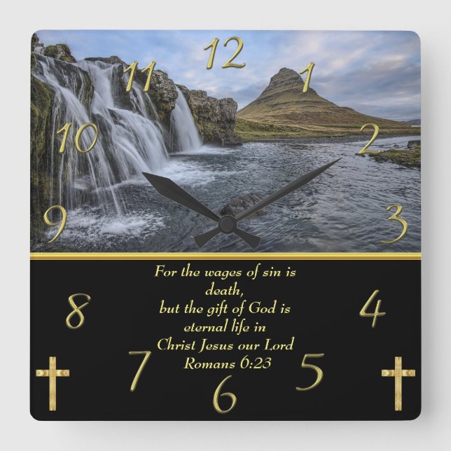 Horloge Carrée Romains 6:23 Dieu si aimé (Recto)