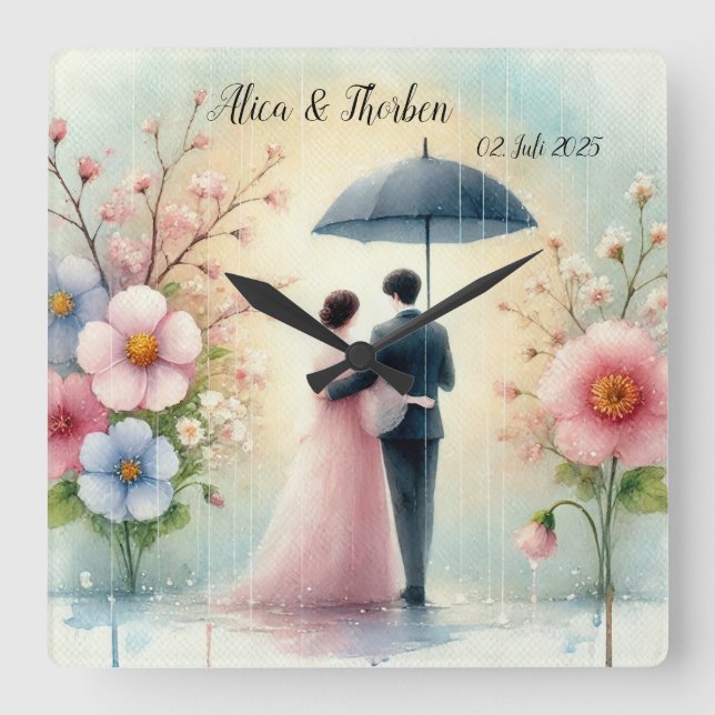 Horloge Carrée Romantic Wedding pastell (Recto)