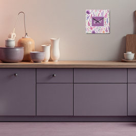 Horloge Carrée Romantique lila rose pastel Botanique prés de prin