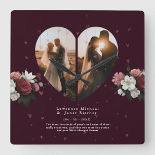 Horloge Carrée Romantique Rouge Personnalisé Coeur forme couple p