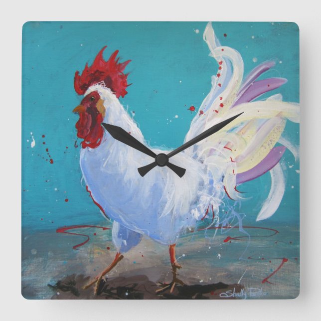 Horloge Carrée Rooster Wall Clock (Recto)