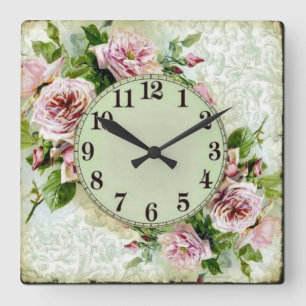 Horloge Carrée Rosas en fondo Verde