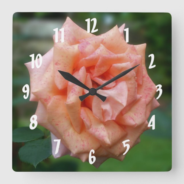 Horloge Carrée Rose De Pêche En Bouche En Fleur Floral (Recto)