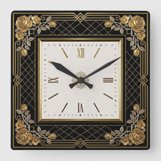 Horloge Carrée Rose élégante Art Déco