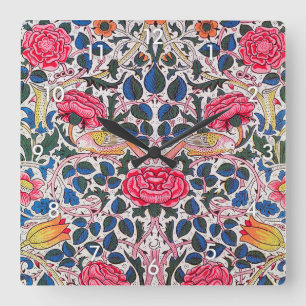 Horloge Carrée Rose et Bird, William Morris