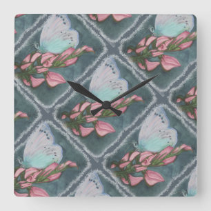 HORLOGE CARRÉE ROSE ET BLEU BOUTTERFÉ