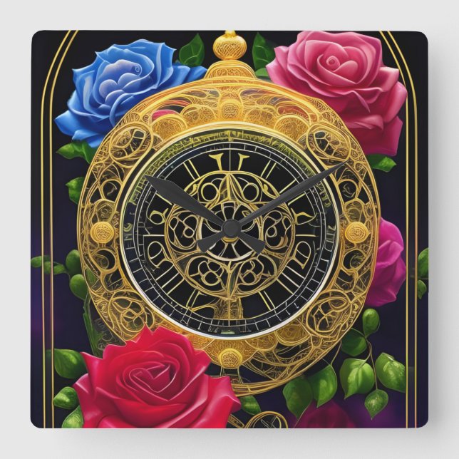 Horloge Carrée Rose et Gold Filigree (Recto)