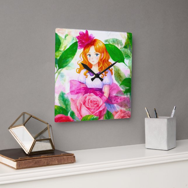 Horloge Carrée Rose fille (Bureau)