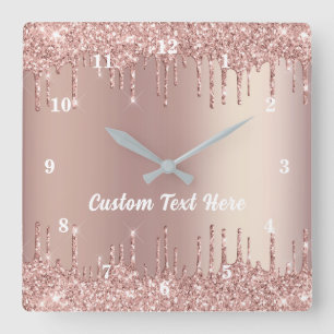 Horloge Carrée Rose Gold Blush Parties scintillant Drivers Nom du