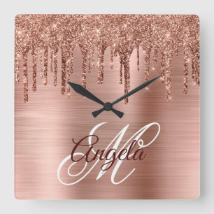 Horloge Carrée Rose Gold Pailleté Strass Monogramme Fantaisie