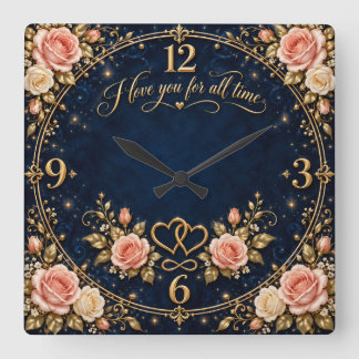 Horloge Carrée Rose Je t'aime pour tout le temps