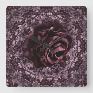 Horloge Carrée Rose Mandala