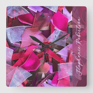 Horloge Carrée Rose personnalisé Violet Rouge Abstrait Aspect 3D