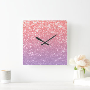 Horloge Carrée Rose rose violet lavande faux pétille parties scin