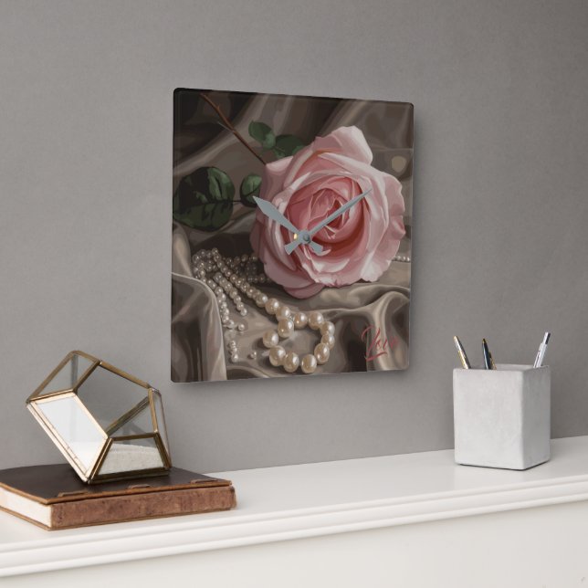 Horloge Carrée Rose Silken (Bureau)