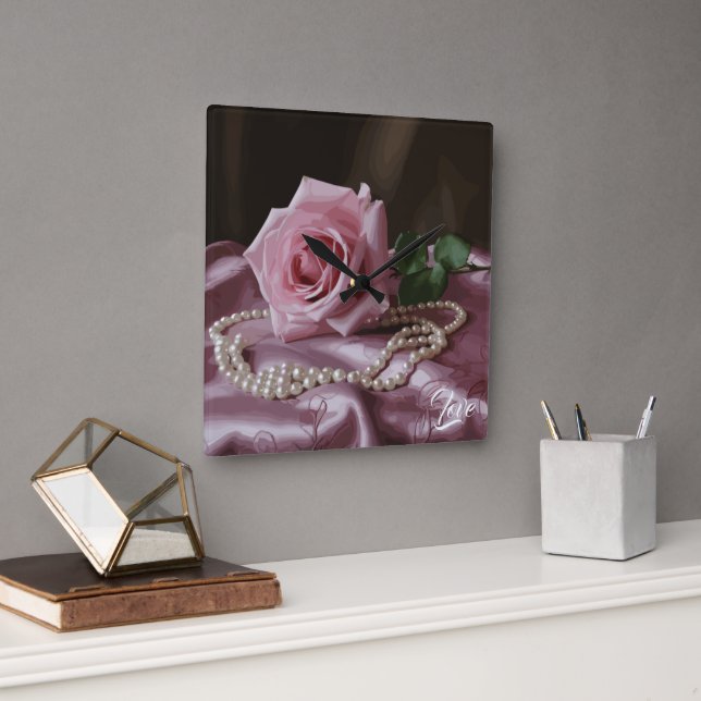 Horloge Carrée Rose Silken (Bureau)