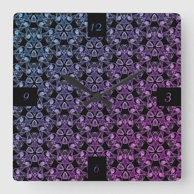 Horloge Carrée Rose violet bleu Abstrait (Recto)